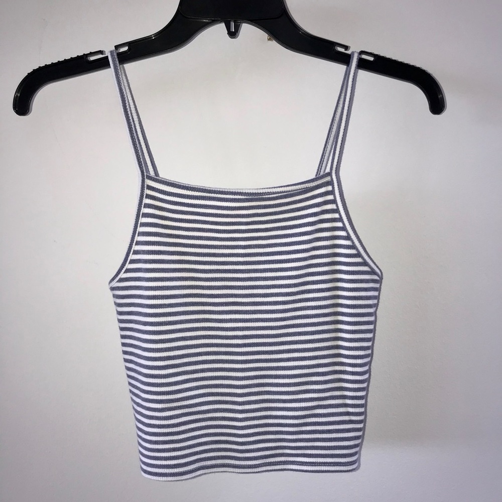 White & Light Blue Striped Crop Tank